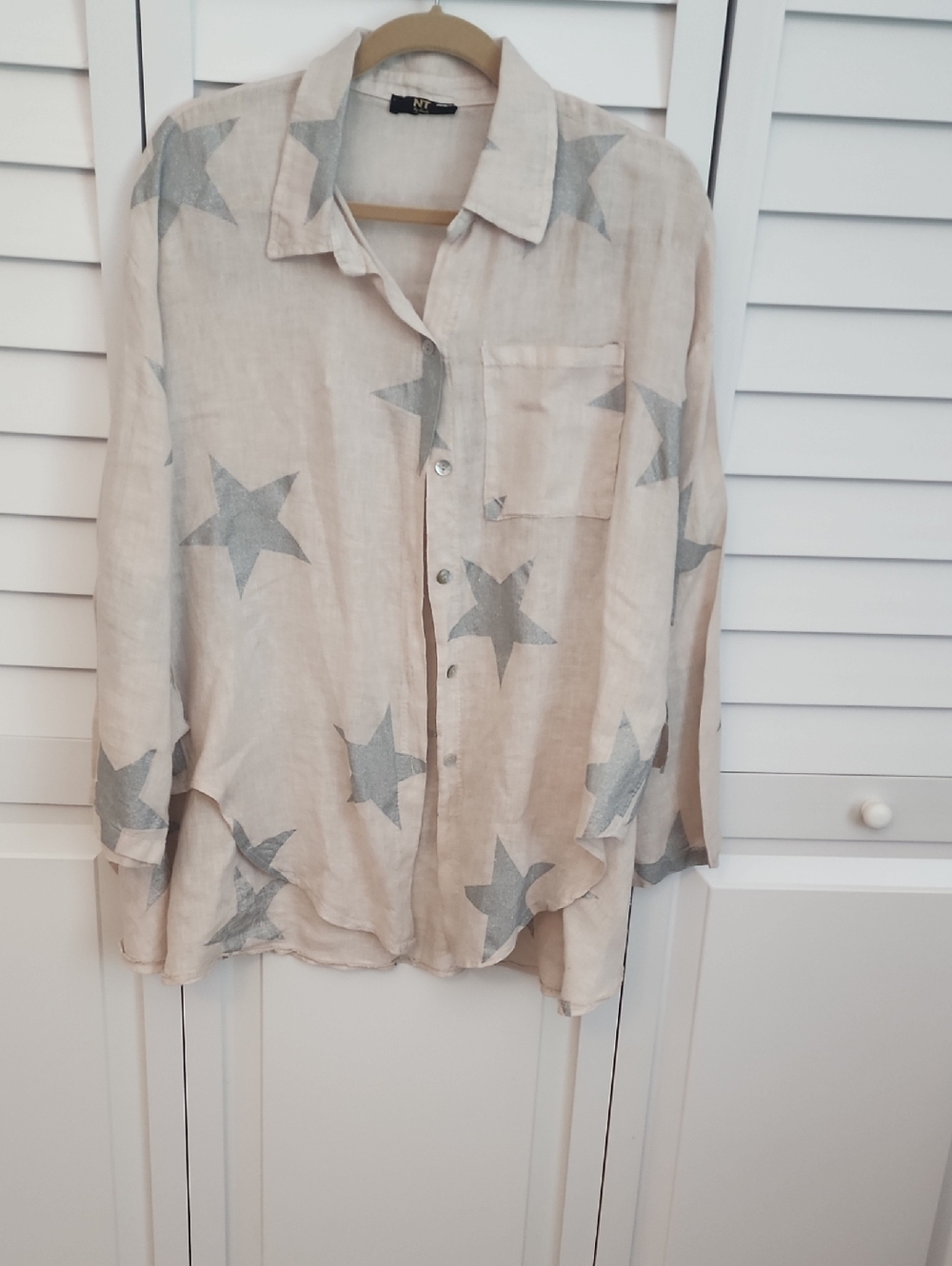 Light Beige Star Print Button-Up Shirt